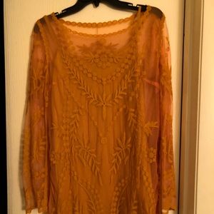 Mustard yellow long sleeved lace dress size 10